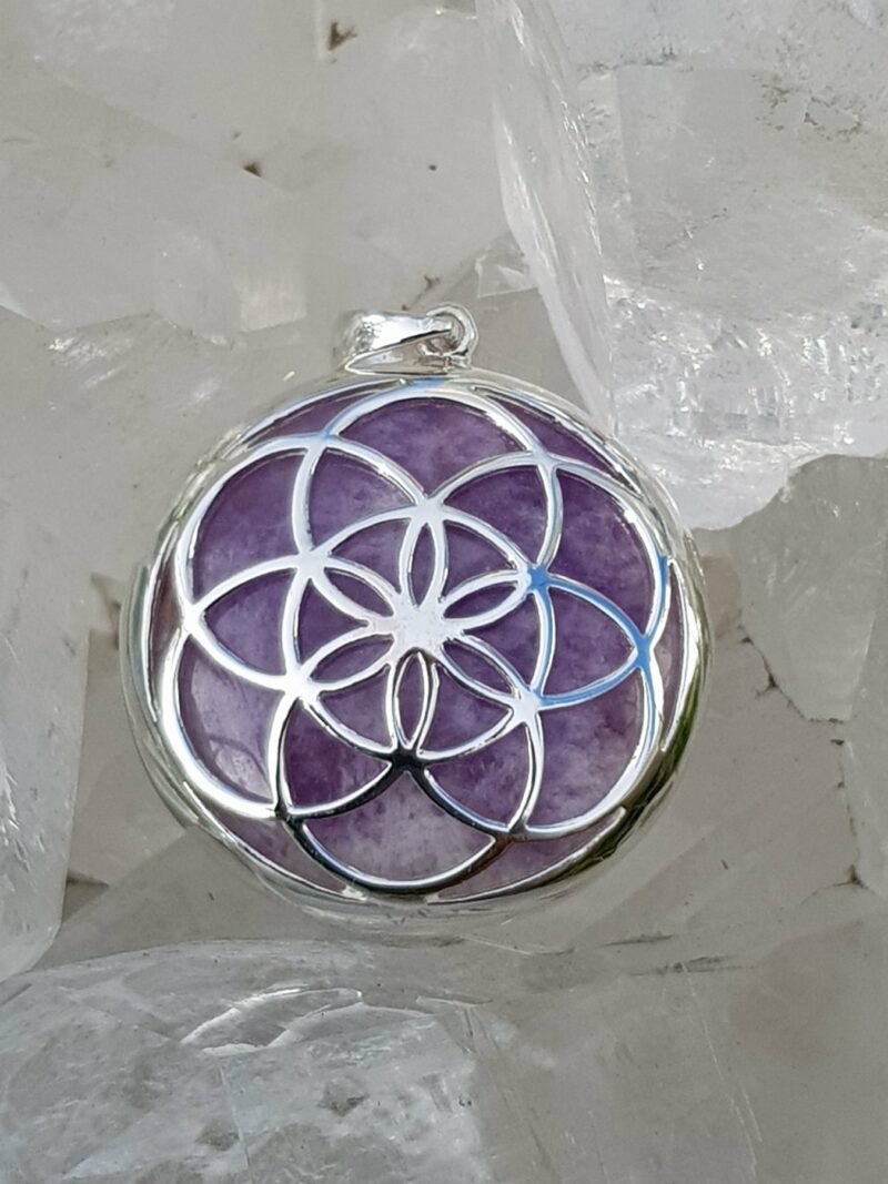 Seed of Life Pendant Amethyst set in Stirling silver