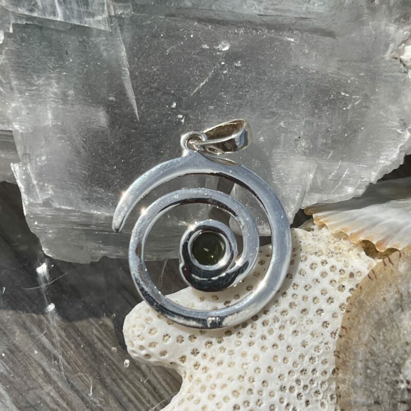 Moldavite spiral pendant