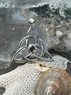 moldavite triquetra silver pendant