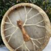 shamanic air pump drum with lion carved handle and goat skin. thecrystalcave.com.au