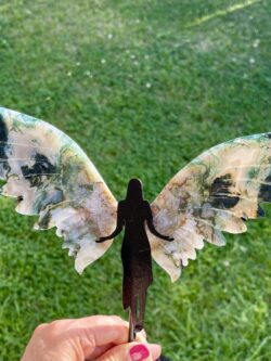 Moss Agate Angel with Wings on Stand