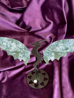 Moss Agate Dragon with Wings on Stand