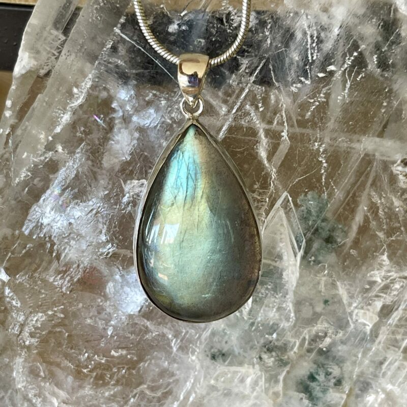 This is a beautiful Labradorite cabochon pendant in Stirling silver. thecrystalcave.com.au