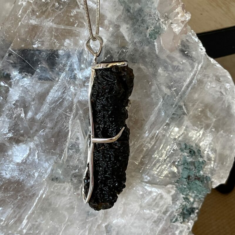 beautiful long tektite pendant set in silver thecrystalcave.com.au