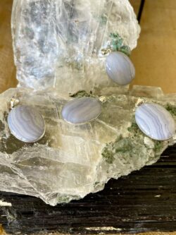 Beautiful calming blue lace agate oval pendant set in 925 sterling silver thecrystalcave.com.au