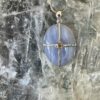 Beautiful calming blue lace agate oval pendant with clear herkimer diamond set in 925 sterling silver thecrystalcave.com.au