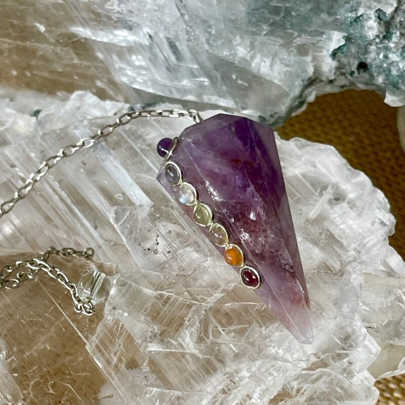 Amethyst with Chakra Stones Pendulum thecrystalcave.com.au