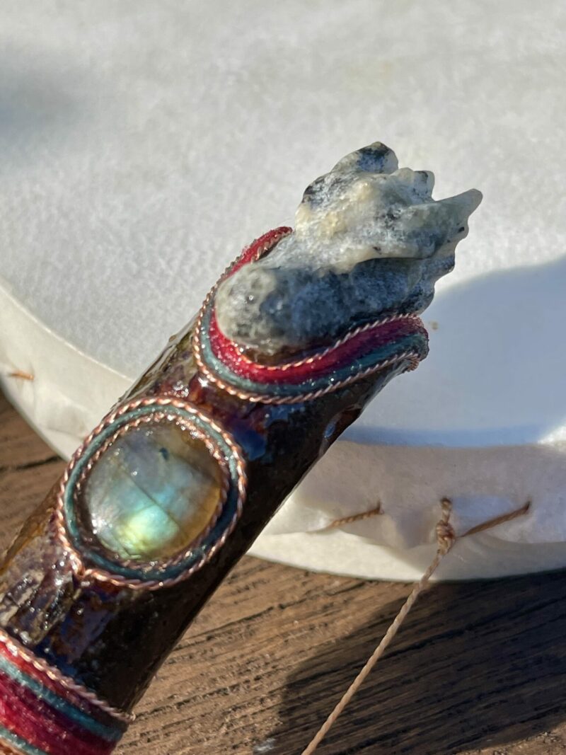 This is a powerful talisman of protection with black tourmaline, labradorite and blade of light quartz