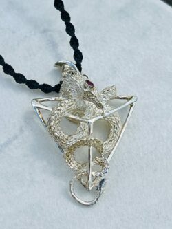 This is Tetrahedron sacred geometry silver ruby dragon necklace