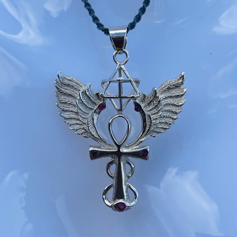 This is beautiful sterling silver heart start sacred geometry with ruby accent ankh