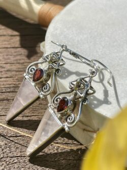 These are Rose quartz Garnet and Tantric Star Earings