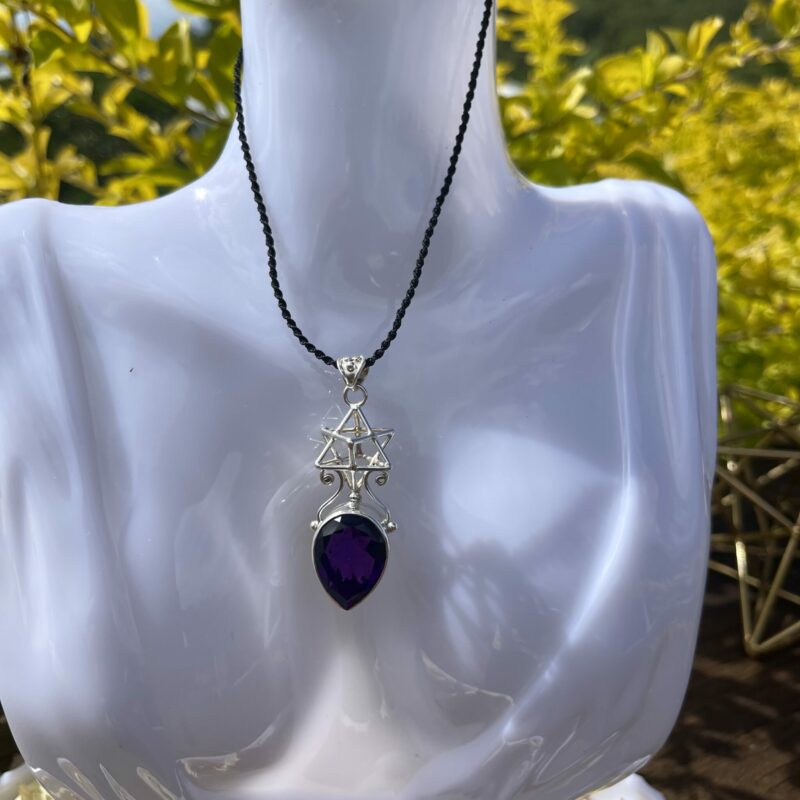 This is Amethyst Tetrahedron Star Sacred Geometry 925 Silver Pendant