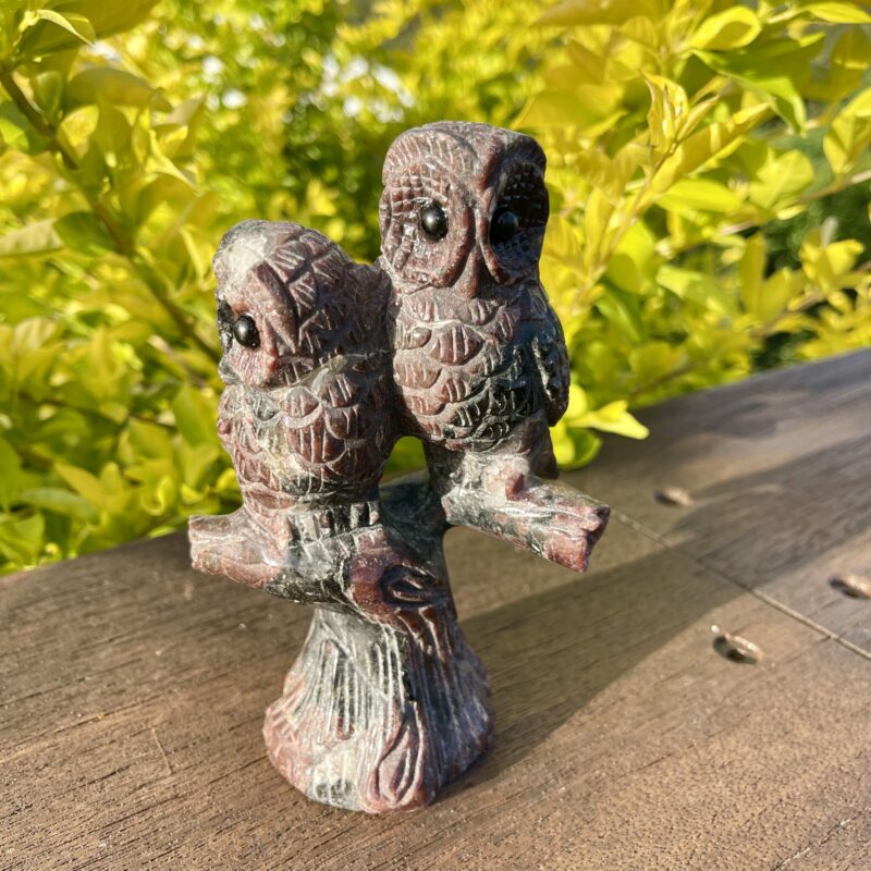 This is Beautiful Garnet Twin Owl Carving
