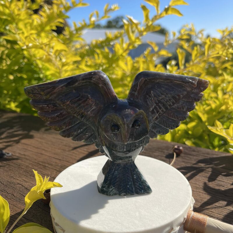 This is Beautiful Bloodstone Owl In Flight Carving