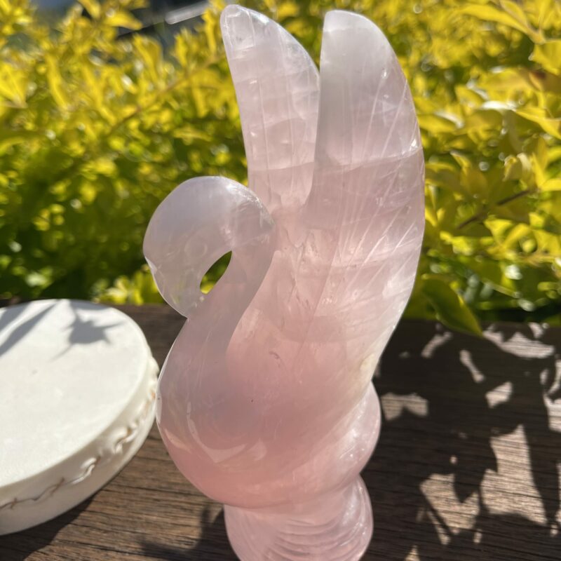 This is Elegant Rose Quartz Swan Carving