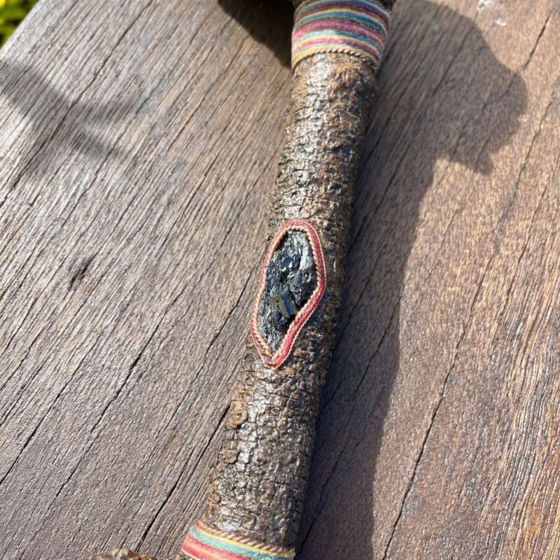 This is Magician Creed Talking Stick with rainbow hematite and mystical rainbow smokey sphere