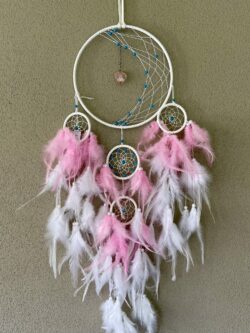 Pink Feathers with Blue Howlite Beads Dreamcatcher