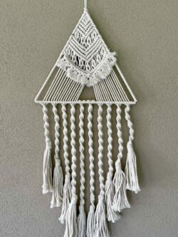 This is White Macrame Triangle Wall Hanging