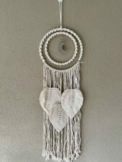 This is Double Circle Macrame Round Dream Catcher with silver crescent moon hanging in the centre