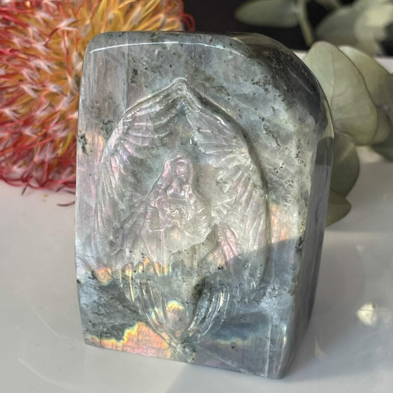 Purple Labradorite Winged Angel Carving