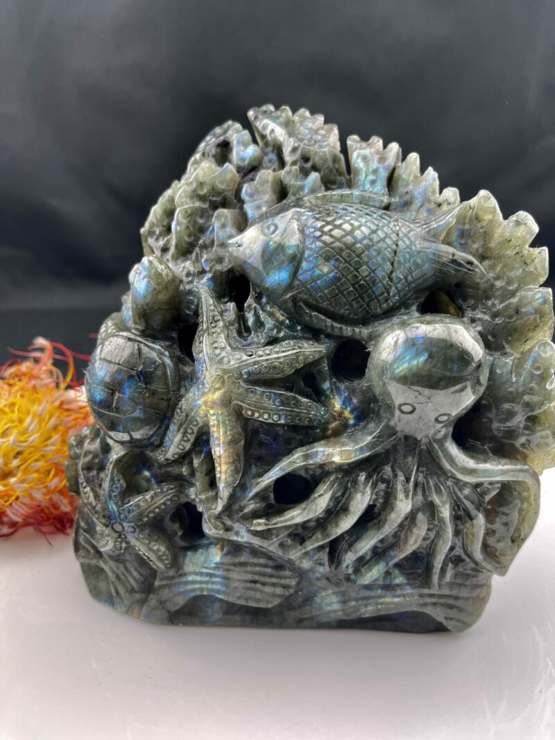 Labradorite Underwater Odyssey - A Magical Carving of Oceanic Wonder