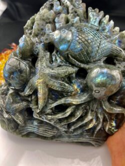 Labradorite Underwater Odyssey - A Magical Carving of Oceanic Wonder