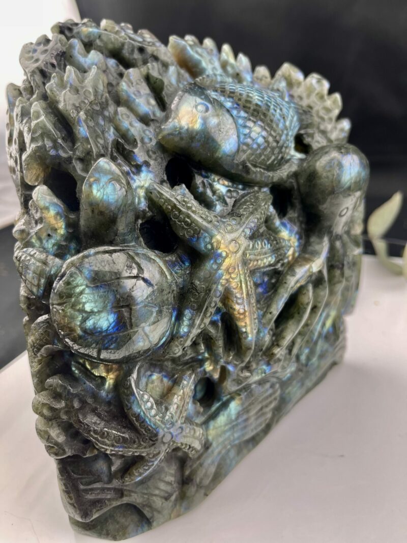 Labradorite Underwater Odyssey - A Magical Carving of Oceanic Wonder