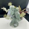 Moss Agate Twin Owl Carving - A Whimsical Wonder!