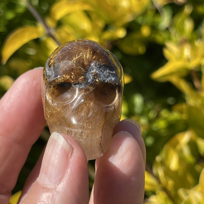 This is Small Gold Rutile Skull of Radiant Energy