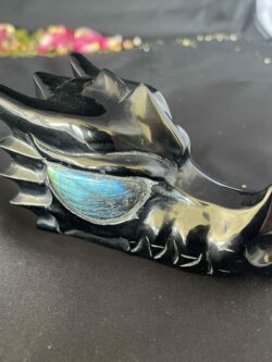 This is another Black Obsidian Dragon Carving with Labradorite Eyes
