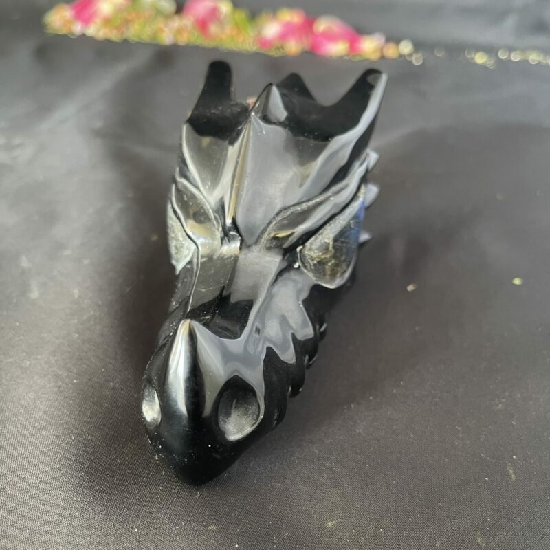 This is another Black Obsidian Dragon Carving with Labradorite Eyes