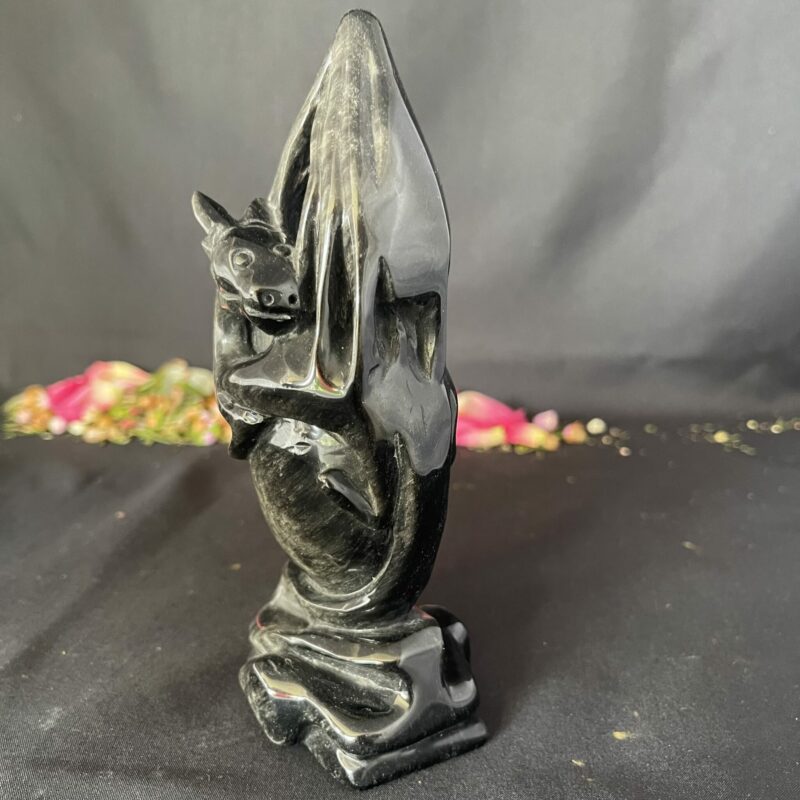 This is Black Obsidian Winged Dragon Carving