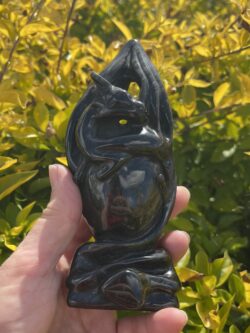 This is Black Obsidian Winged Dragon Carving