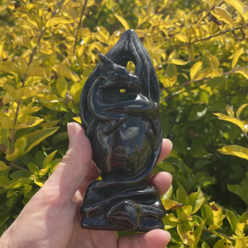 This is Black Obsidian Winged Dragon Carving