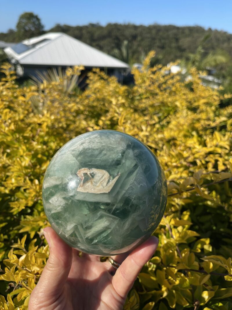 This is Deep Heart Healing XXL Green Fluorite Sphere 11cm