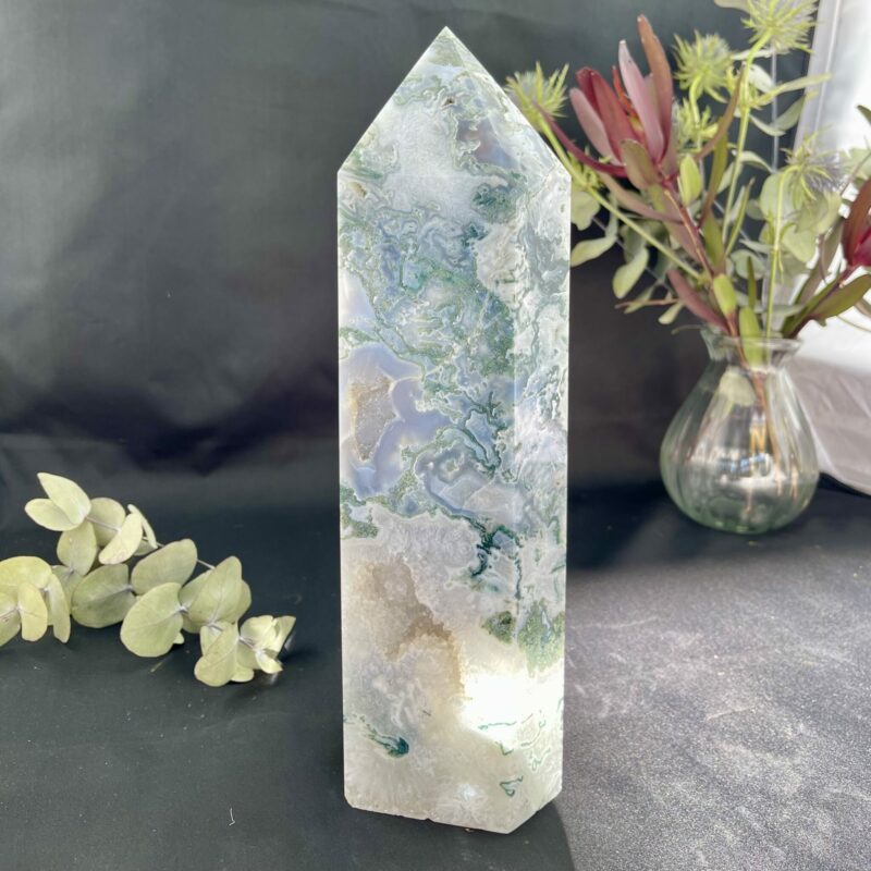 Moss Agate Tower with Druzy magic 3.1kg