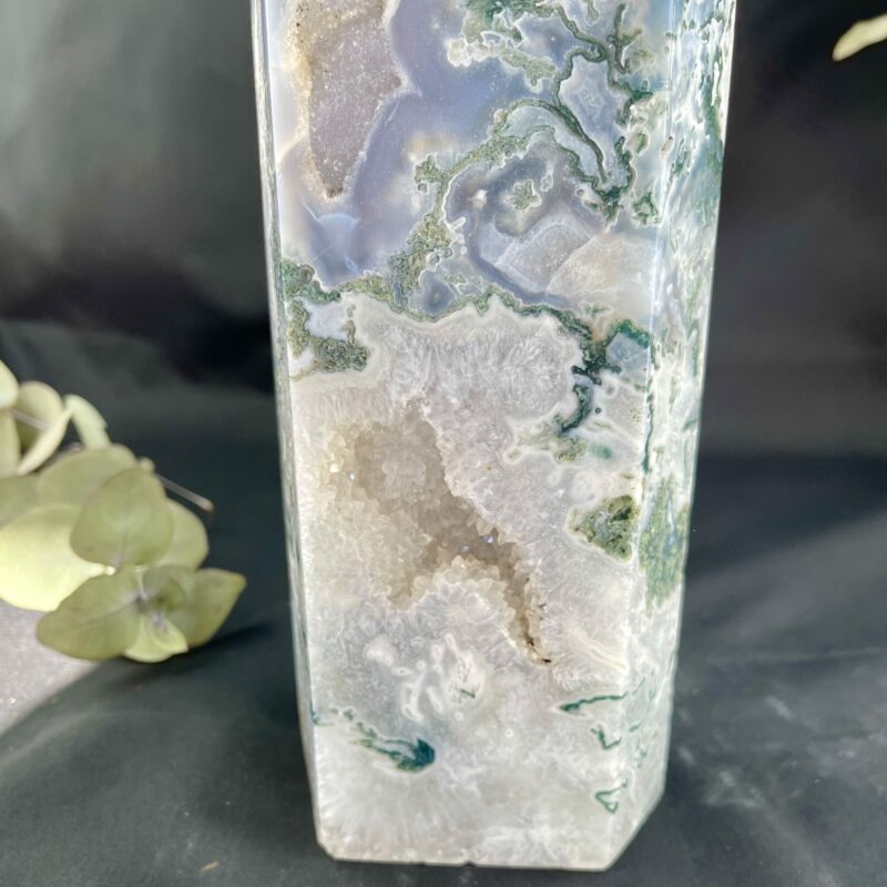 Moss Agate Tower with Druzy