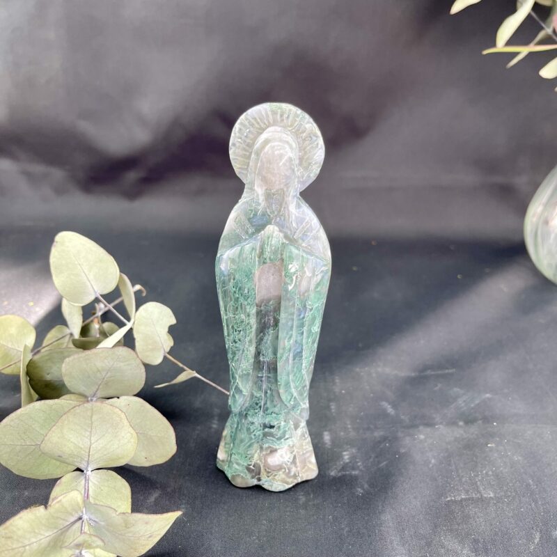 This is beautiful calming Moss Agate Statue of Mother Mary 15cm