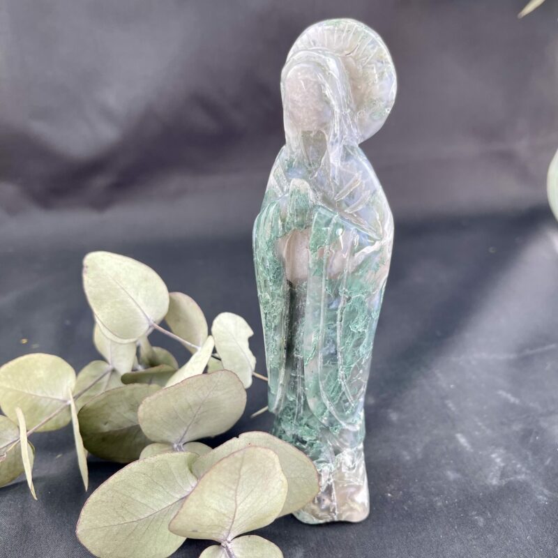 This is beautiful calming Moss Agate Statue of Mother Mary 15cm