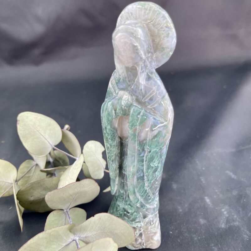 This is beautiful calming Moss Agate Statue of Mother Mary 15cm