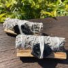 This is 2-Pack Smudge Combo: White Sage, Palo Santo Stick, and Raw Black Obsidian for Cleansing and Protection