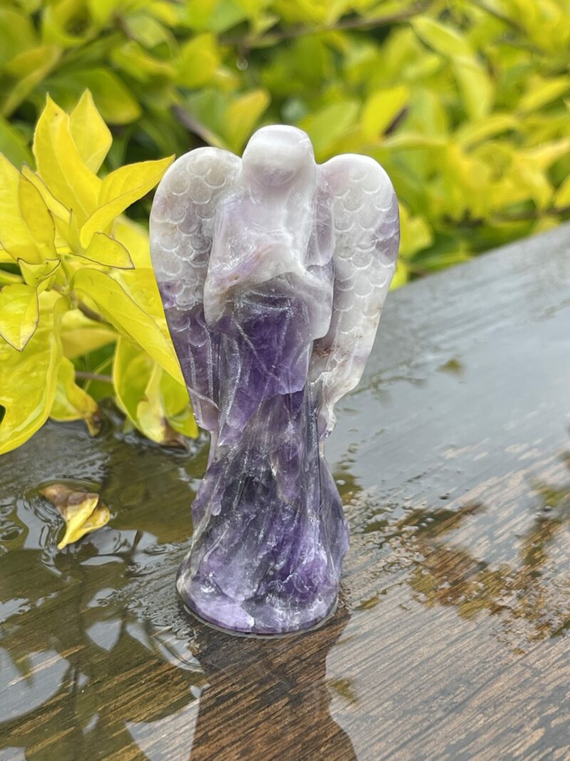 This is Divine Chevron Amethyst Angel with White Wings - 7.5cm