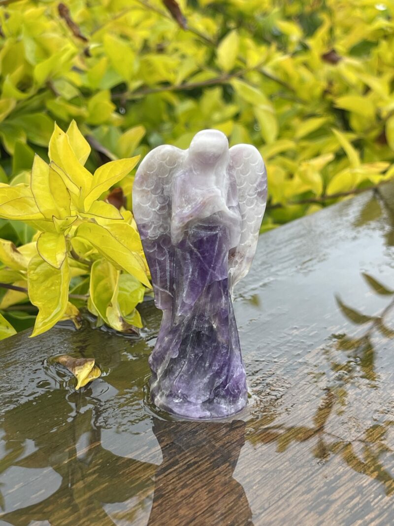 This is Divine Chevron Amethyst Angel with White Wings - 7.5cm