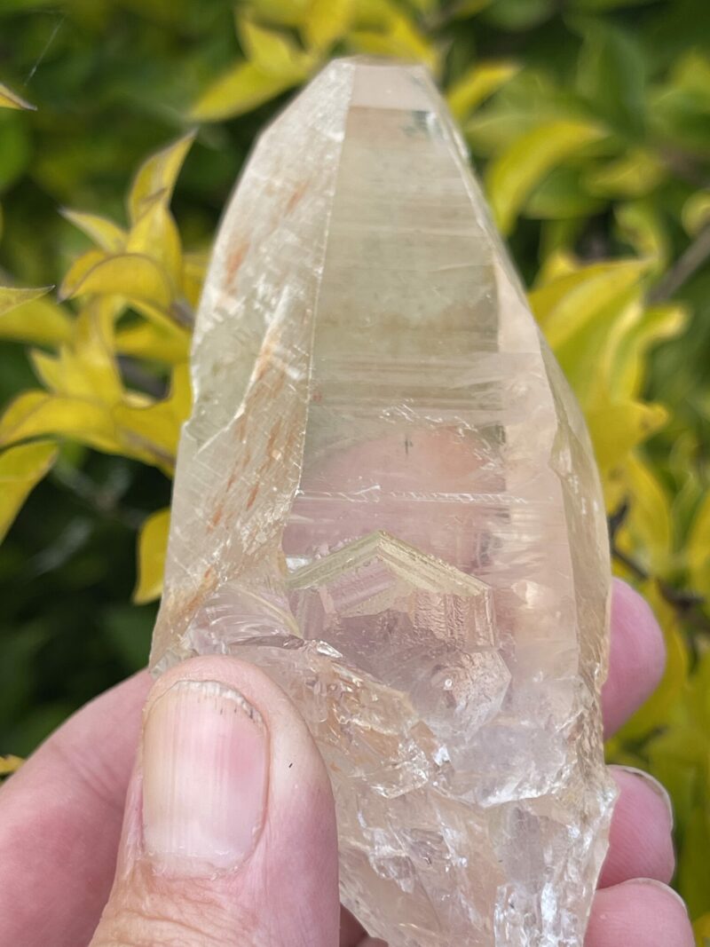 this is Pink Key Inclusion Lemurian Quartz Point