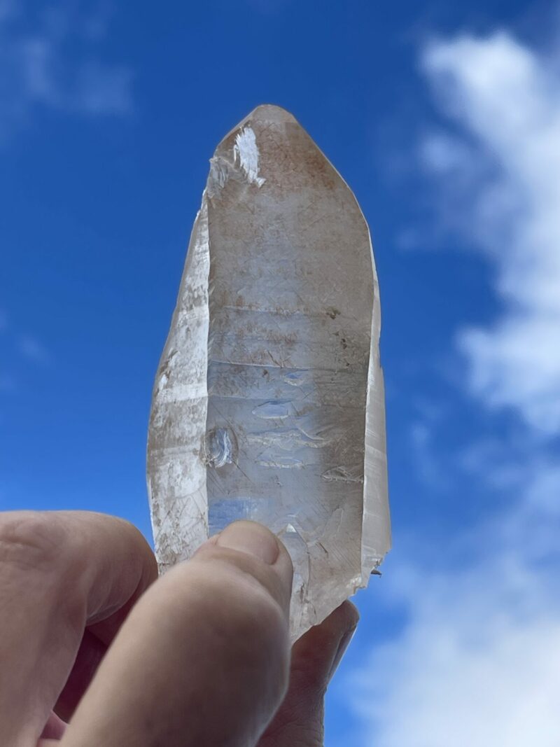 this is Pink Key Inclusion Lemurian Quartz Point