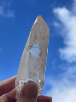 this is Pink Key Inclusion Lemurian Quartz Point