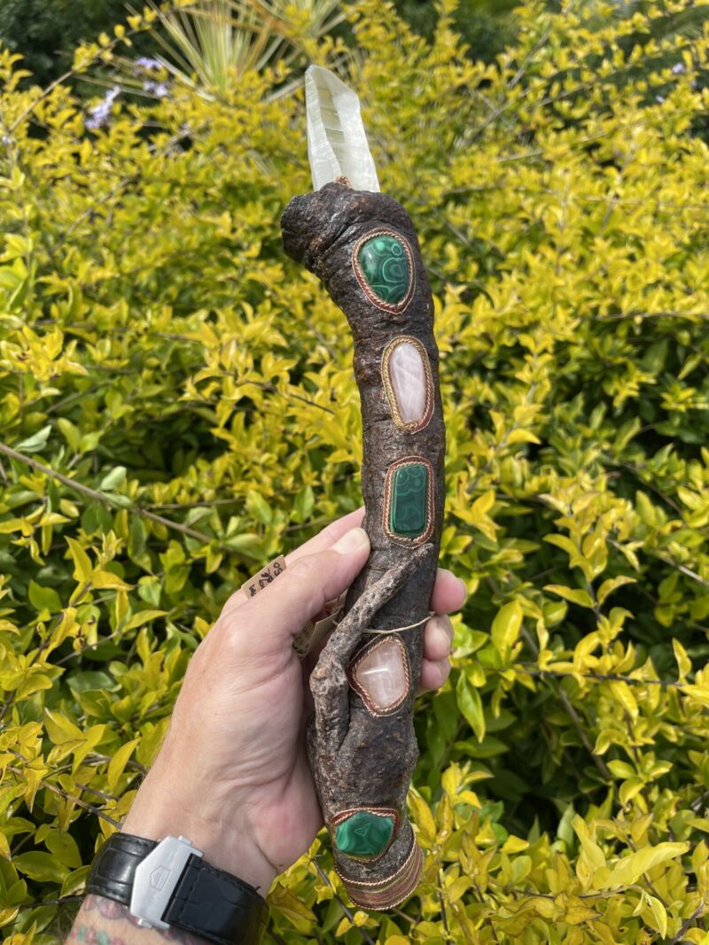 This is Beloved Wisdom Talking Stick with rose quartz and malachite - 36cm