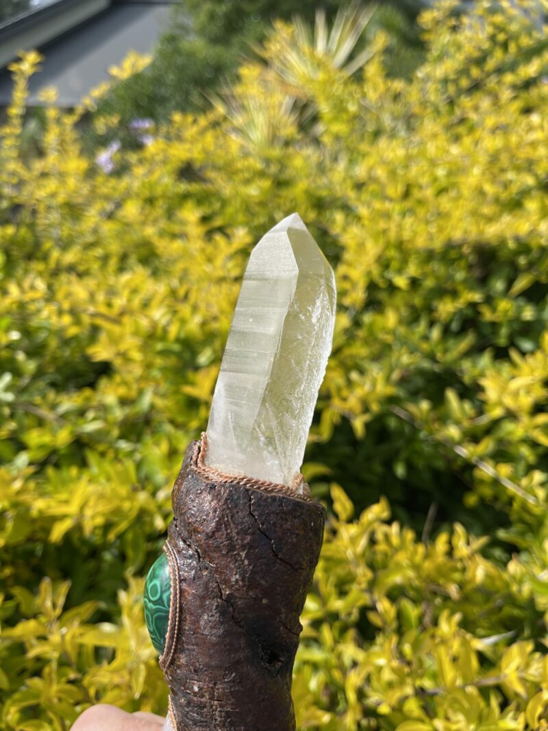 This is Beloved Wisdom Talking Stick with rose quartz and malachite - 36cm