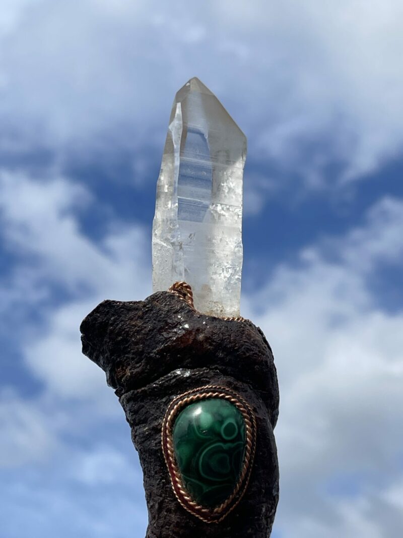 This is Beloved Wisdom Talking Stick with rose quartz and malachite - 36cm