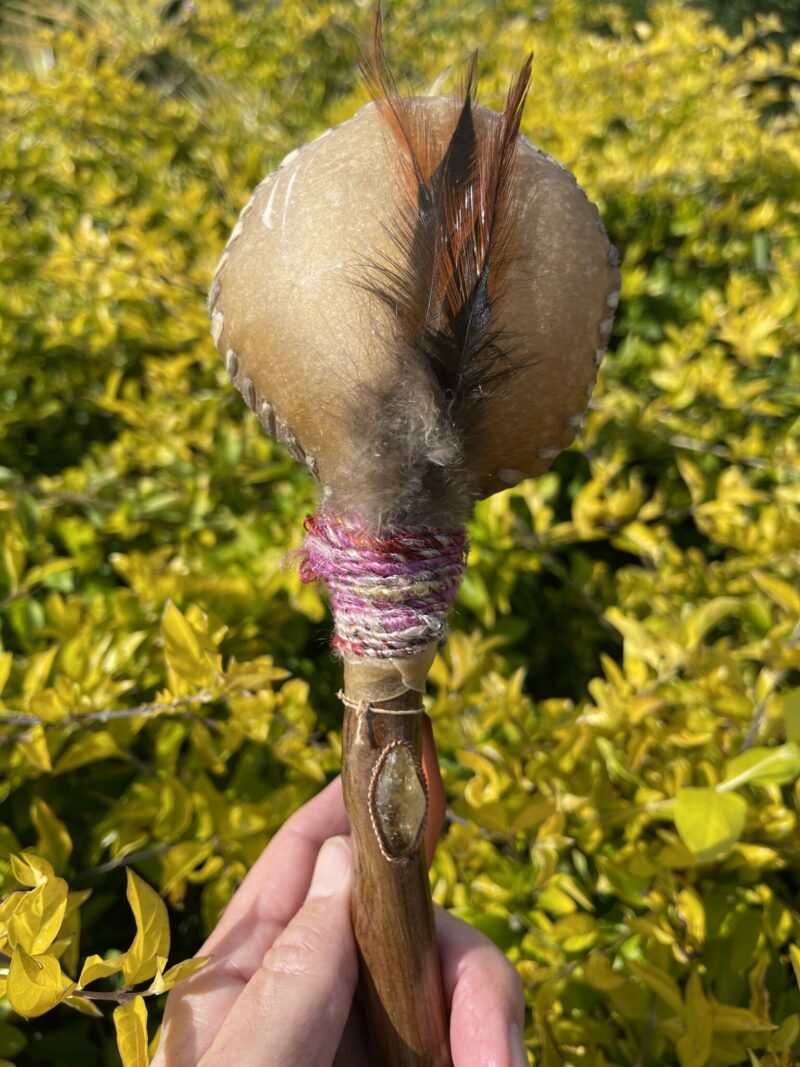 This is Ceremonial Goat Hide Rattle with Citrine (30cm)